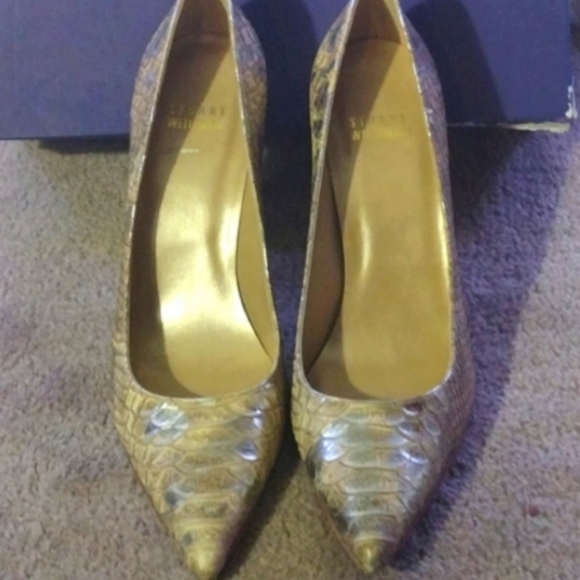 STUART Weitzman honey Mica python size 8m pumps heels - Picture 1 of 12